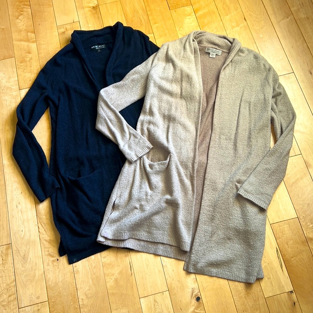 BAREFOOT DREAMS CHIC LITE Cardigan Sweater, LOT of 2, XS, Black & Beige Tan